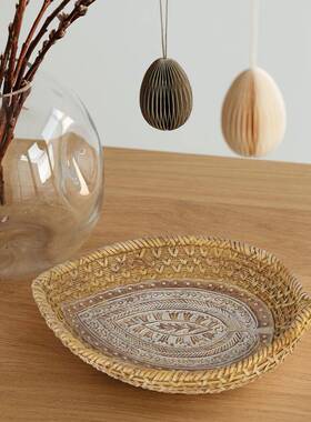 简约风仿亚麻草木装制篮子桌面品小摆件1_21收纳家编居物餐桌电视