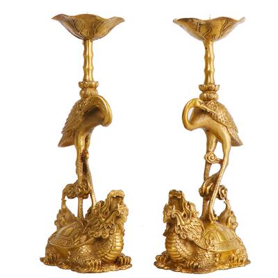 铜记铜供龟烛台杨仙鹤摆件鹤龟鹤烛台台龟鹤烛台