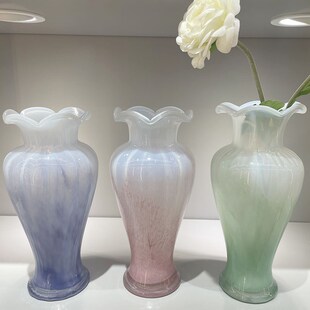 中古风美人鱼琉璃花瓶法式复古艺术厚实玻璃水培花器摆件