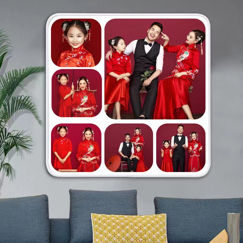 四九宫格正方形相框婚纱照全家福情侣儿童艺术照定制十寸水晶摆台