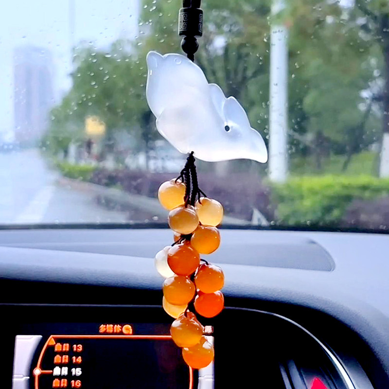 汽车挂件车内吊饰女高档车上装饰品玉石后视镜挂饰海豚车载吊坠男