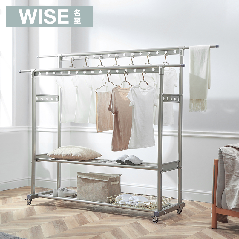 晾衣架落地折叠室内单双杆带轮式伸缩阳台家用卧室别墅晒架挂衣架