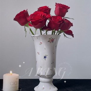 中古奶油翠花高温陶瓷23cm可水培花卉鲜花多头玫瑰百合芍药翠花