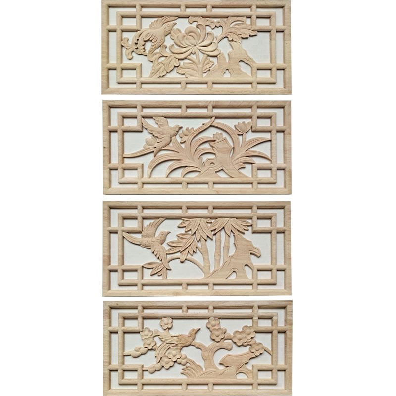 东阳木雕实木镂空柜门装饰横款梅兰竹菊四条屏明清古典门窗贴花片,家居饰品,木雕,淘宝优惠券,粉丝福利购,淘宝优惠卷
