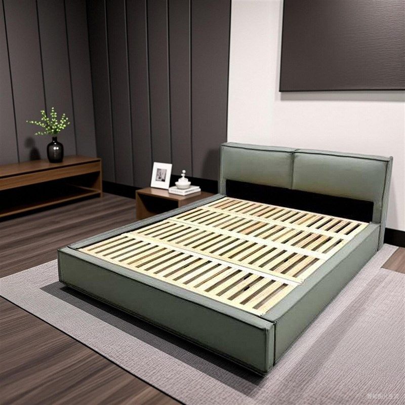 大象耳朵豆腐块真皮床现代简约家具小户型双人床榉木排骨架现货床