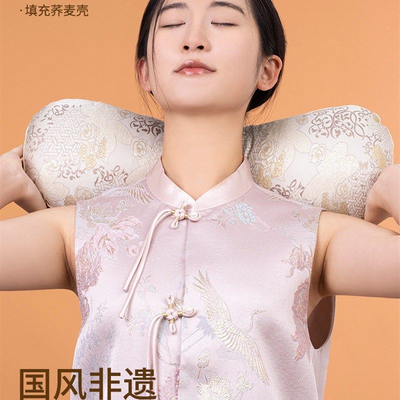 真丝宋锦弧形枕养生枕头护颈透气加厚古风圆枕养生枕荞麦壳艾草,床上用品,枕头/枕芯,淘宝优惠券,粉丝福利购,淘宝优惠卷