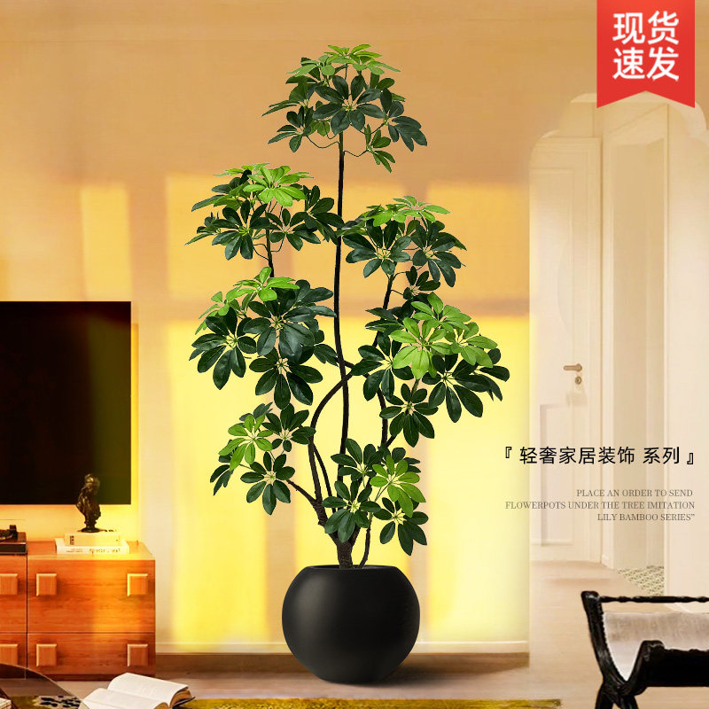 电视柜旁边落地摆件大型室内客厅沙发旁边假植物鸭脚木仿真绿植,家居饰品,落地摆件,淘宝优惠券,粉丝福利购,淘宝优惠卷