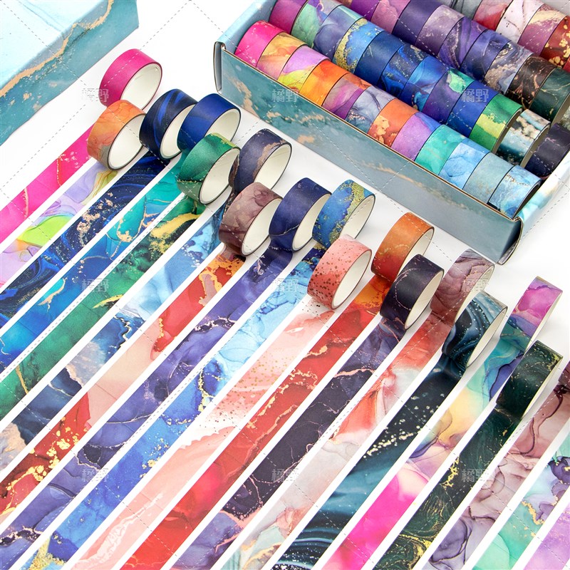 橘野48卷和纸胶带套装单卷3米长宽1.5厘米大理石图案石纹手帐贴纸