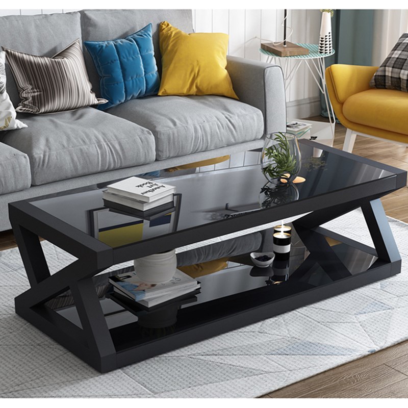 现代简约客厅茶几黑色钢化玻璃桌子家用极简电视柜组合欧式小户型