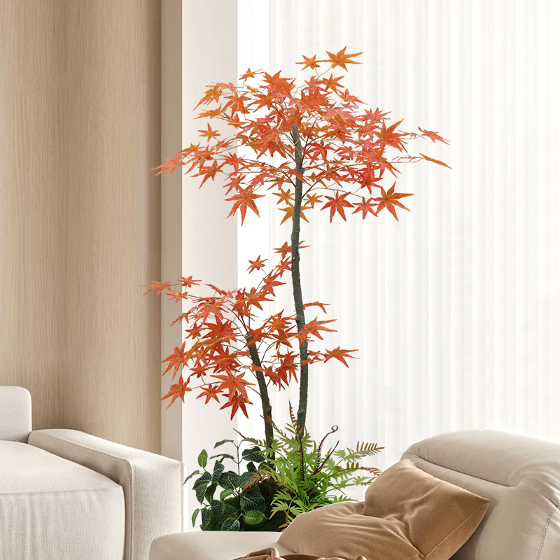仿真绿植盆栽植物造景枫叶装饰假红枫树客厅摆件落地大型仿生假花