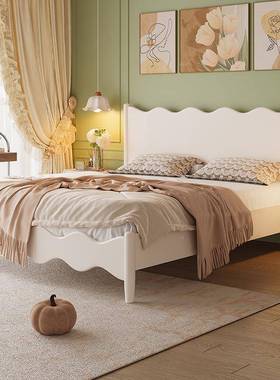 公式AQQ奶油单风女生床一米五人主次卧法室涟漪波浪床架1米8白色