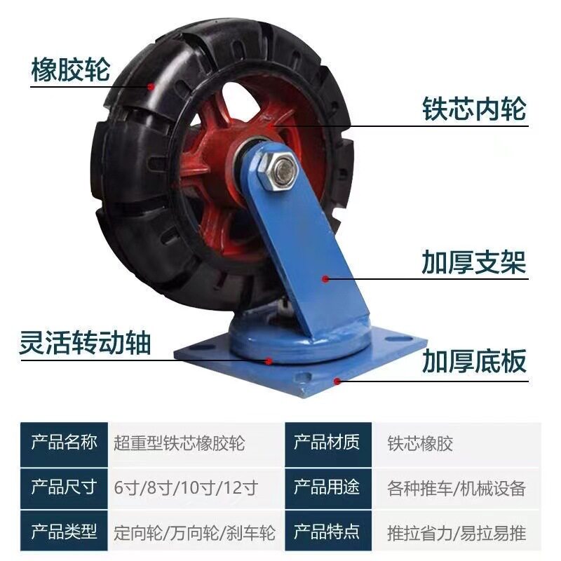重型铁芯橡胶定向万向脚轮