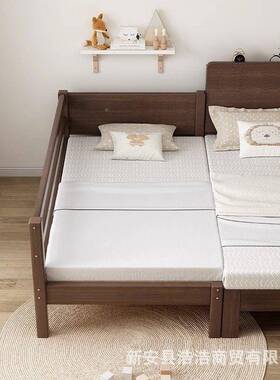 新款中古风胡桃木实木床男孩MVG公女孩主单人床床儿床童拼接床