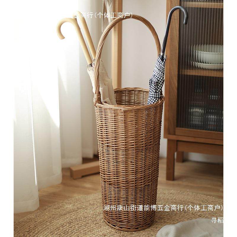 日式柳编物雨伞收纳桶家用门口放置架藤编织脏衣篓thu+%sd%手伞提