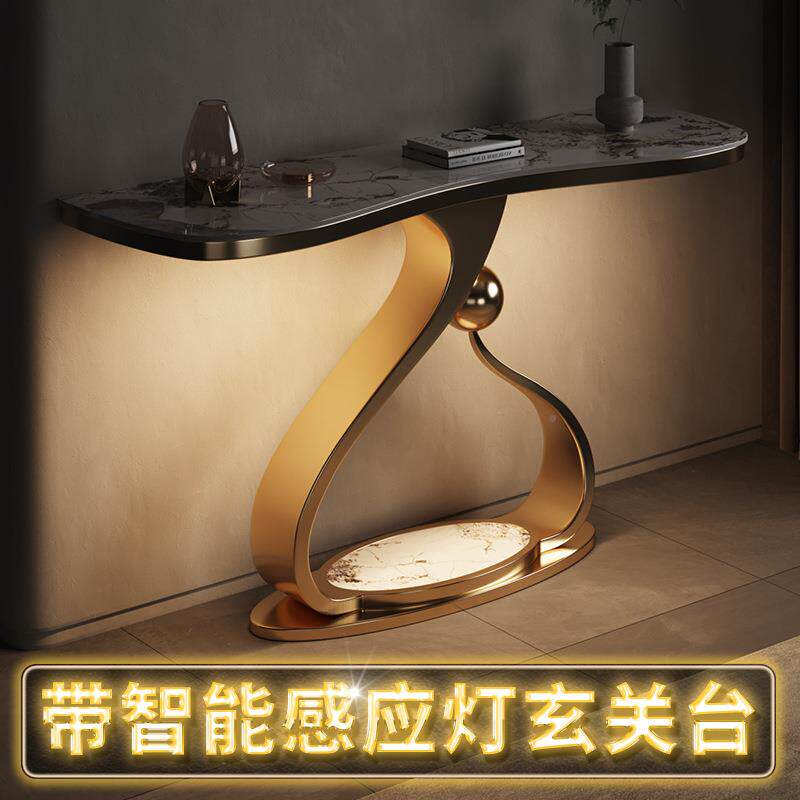 轻奢不锈钢岩板玄关FVA风桌代艺现术玄关台门厅案端景台靠条墙大