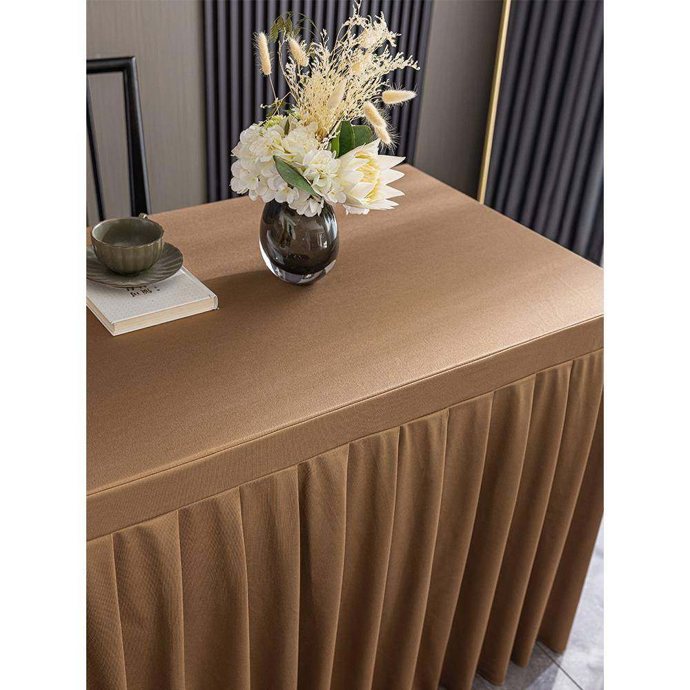 高端芙绒会华芙绒议桌裙布商罩务长酒店西餐厅方形桌华布套印logo