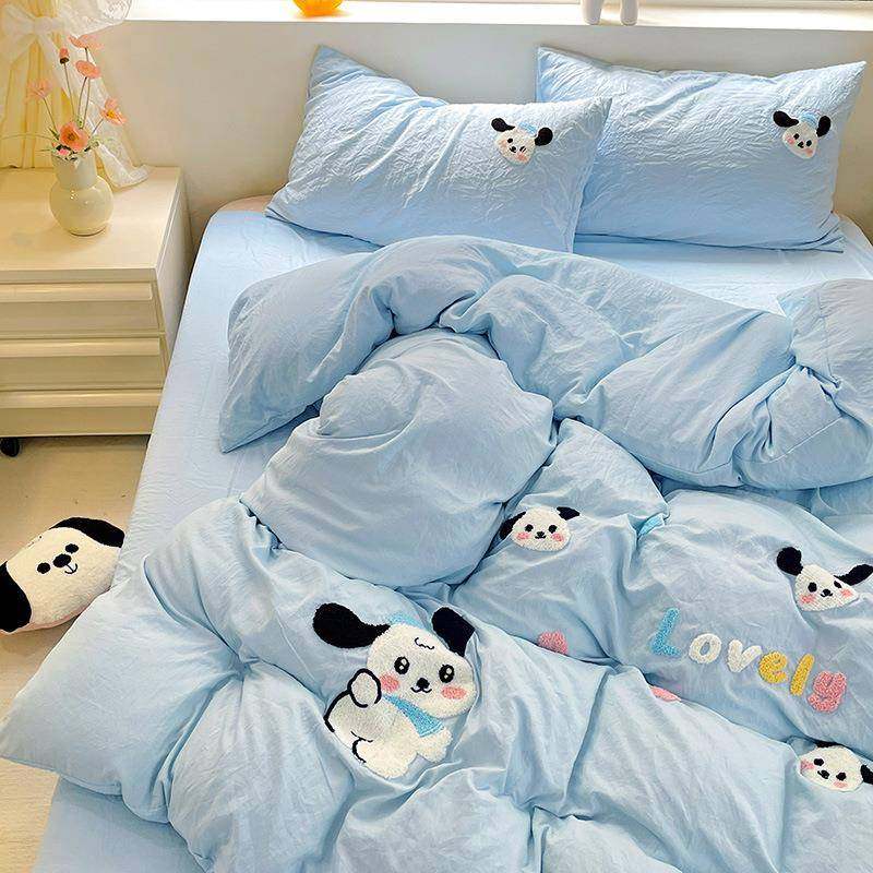 SMJN07毛绣洗四件套宿舍床单被套床上三件套巾简约单人棉双人水被