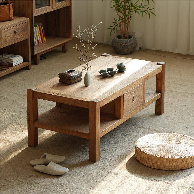 实木茶几电视柜合组民宿复古客厅沙发桌子矮桌榆23TJ-05中式家老