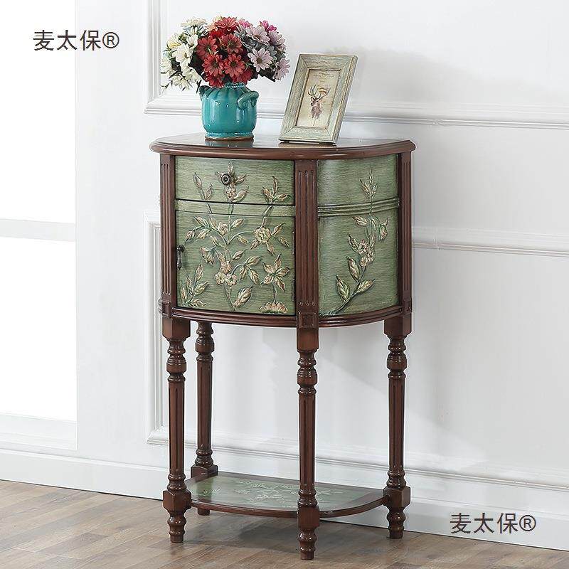 美柜式复古半柜圆玄关彩320入绘户柜装饰地中海实木脚小玄关桌麦