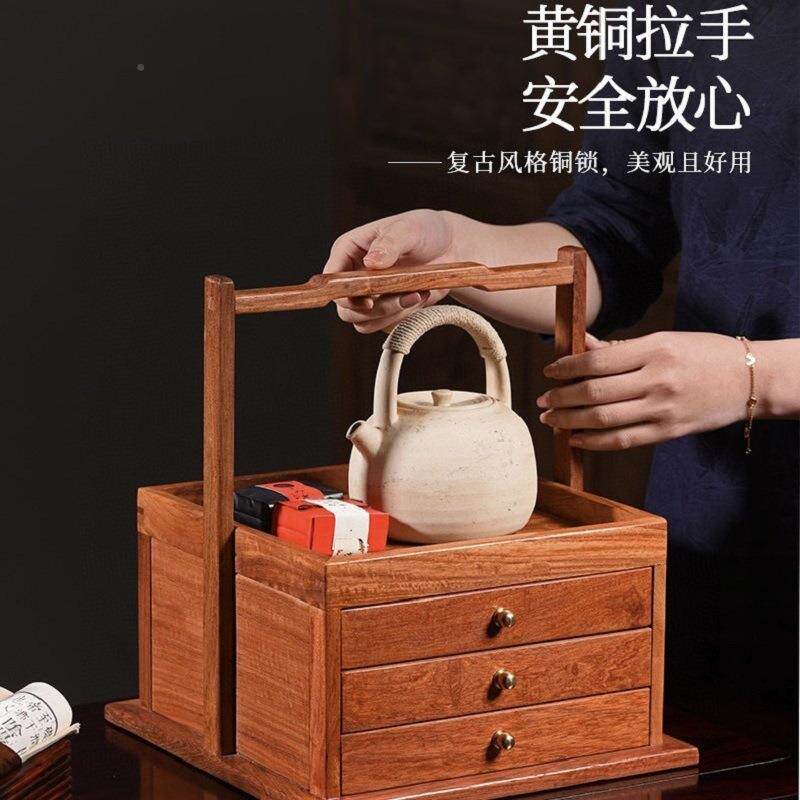 缅甸梨三层提桌面T6876收纳柜中式抽屉花斗柜摆件装饰简篮易