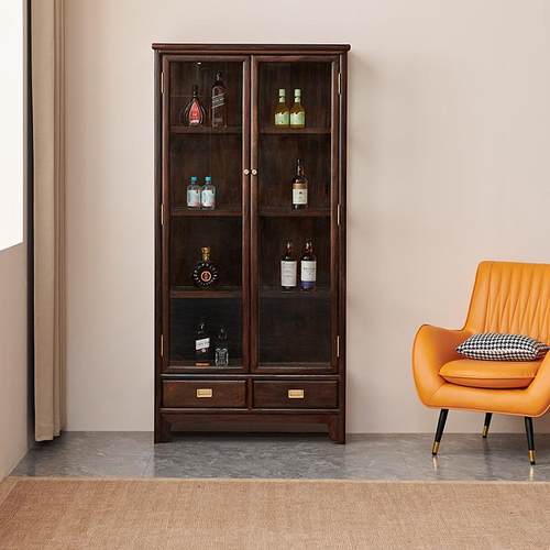 新款酒柜客厅实木中靠墙展示柜家用复新古式玻璃门纳JTS储物收柜