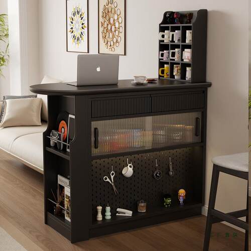 实木吧休家用小台户型厅隔断岩客板伸缩岛FBT台餐边柜一体阳台闲