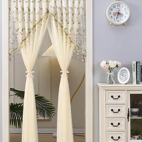 透式光不透人纱帘法复古蕾丝帘隔断帘免打孔遮挡饰帘装挂门帘FS75