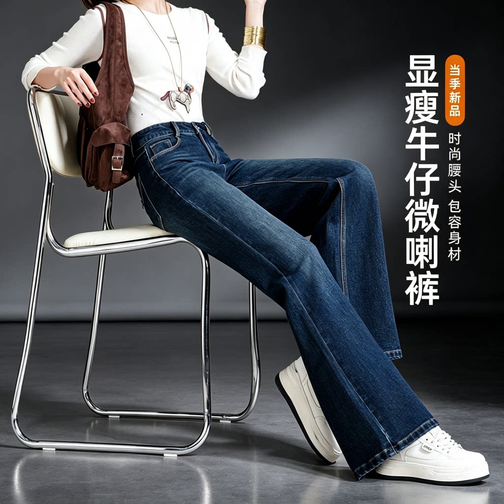 高腰微喇显瘦显腿直牛仔裤女