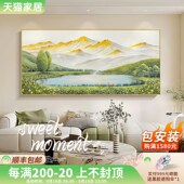 手绘油画金山聚宝盆招财鹿现代简约客厅沙发背景装 饰画办公室挂画