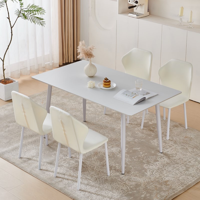 法式奶油风餐桌椅组合极简风纯白色岩板餐桌小户型长方形吃饭桌子