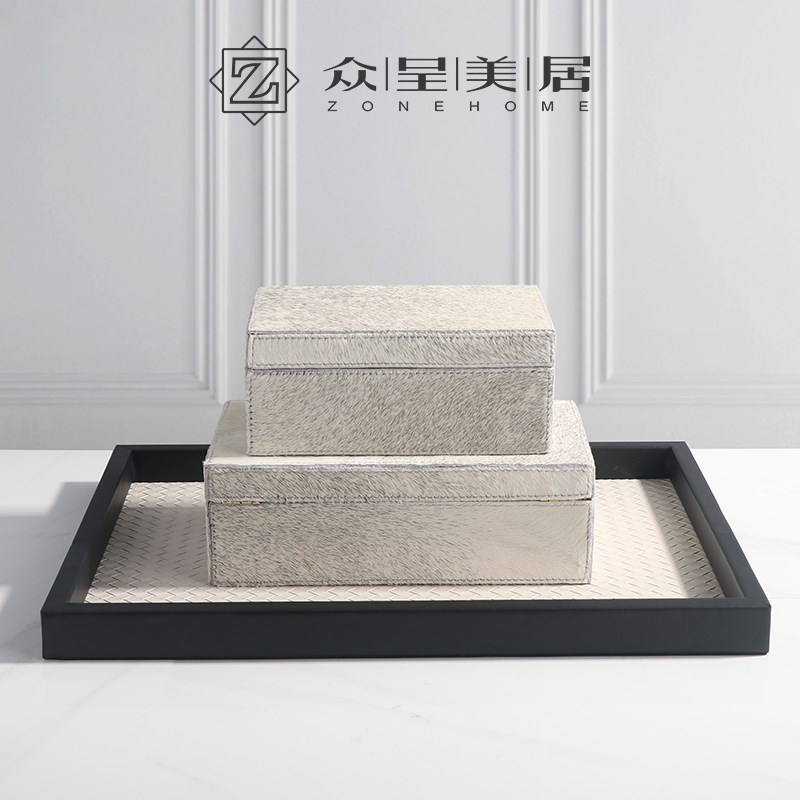 简约现代创意首饰盒编织纹托盘摆件样板间酒店卧室客厅桌面装饰品