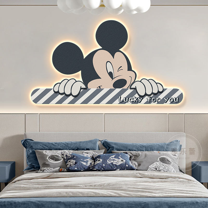 米奇儿童房装饰画创意温馨led发光灯画男孩女孩卧室房间床头挂画