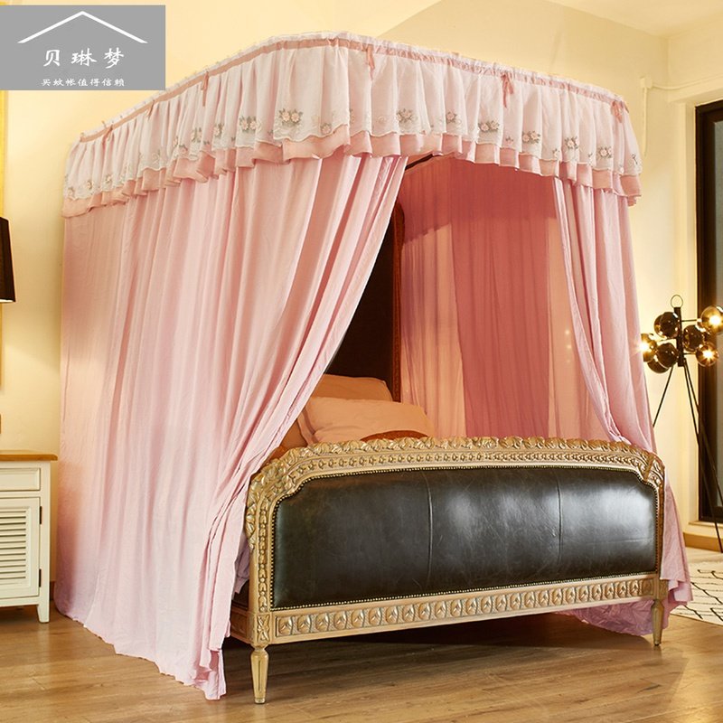 U型导轨床幔双层遮光落地轨道式蚊帐家用床帘遮光公主风1.5m2米床