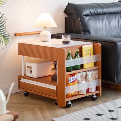 原点生活樱桃木小户型茶几全实木可移动伸缩茶餐台桌岩板沙发边几