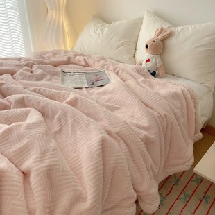 韩系提花兔毛绒毛毯冬季加厚盖毯办公室午睡沙发毯珊瑚绒毯子铺床