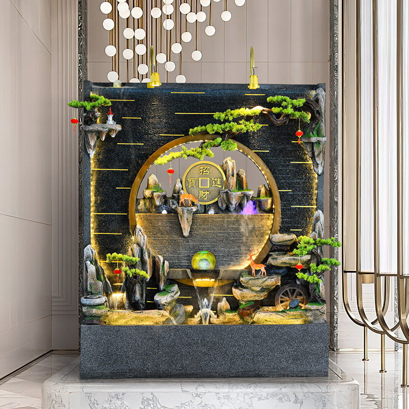 大型落地流水屏风假山流水幕墙客厅办公室水景摆件装饰开业乔迁礼