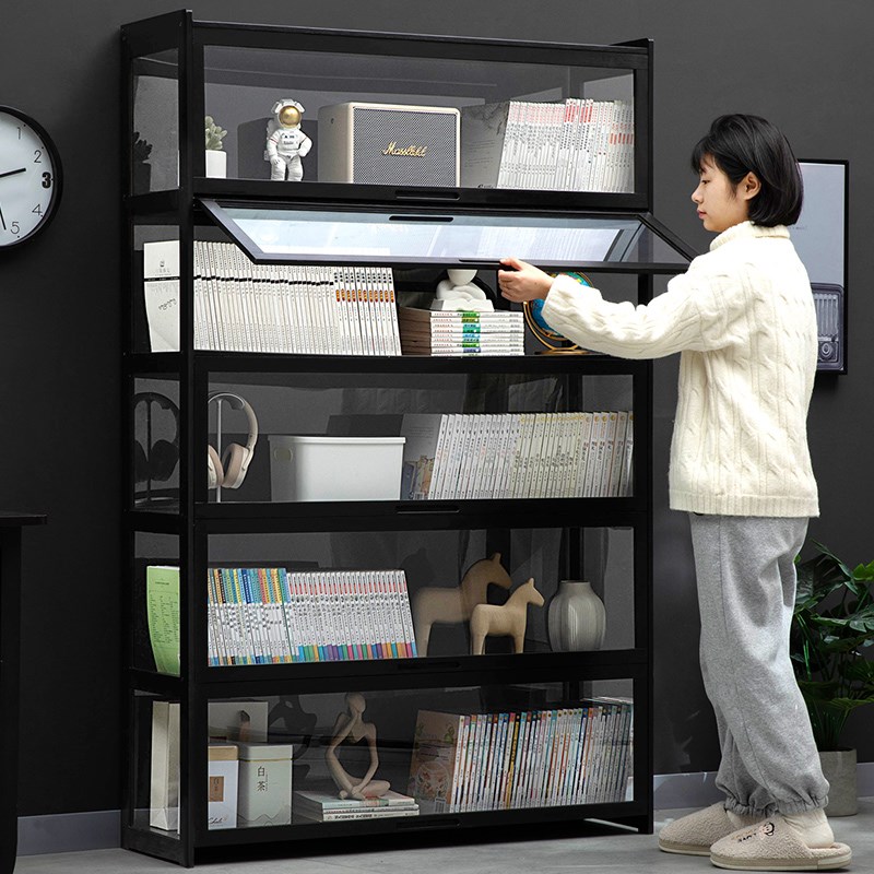 书柜现代简约带门防尘格子柜实木书架置物落地立柜组合储物柜窄柜