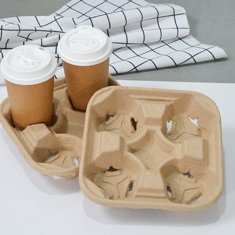 纸浆2杯外卖杯托一次性纸杯四杯托咖啡奶茶底托外带打包外卖托盘