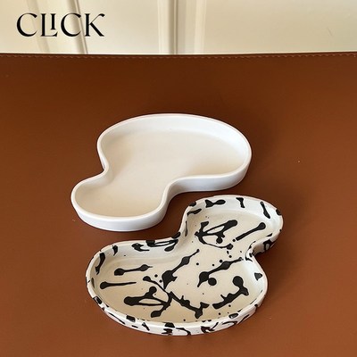 click小号陶瓷泼墨盘首饰收纳托盘饰品拍照道具点心甜品盘异型