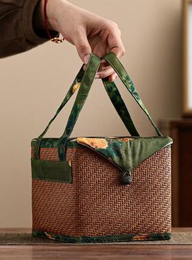 家用行茶具包袋快客ELU收杯户外手提便纳携大容量藤编收纳盒布旅