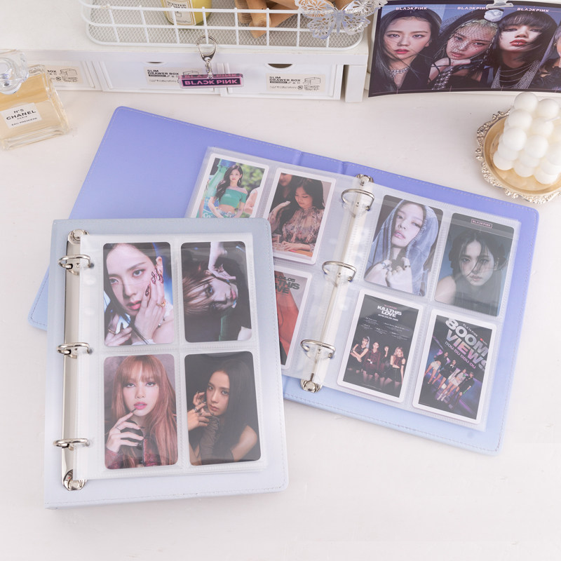 追星收纳渐变色皮质四宫格卡册专辑小卡收纳册3寸紧凑型卡页加厚