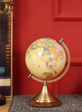 印度进口手工实木黄铜地球仪摆件书房装饰品欧式工艺品摆设送礼