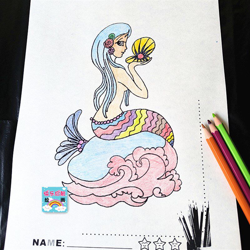 宝宝儿童涂色填色本美女孩人鱼公主手绘学画涂鸦益智画本描红玩具