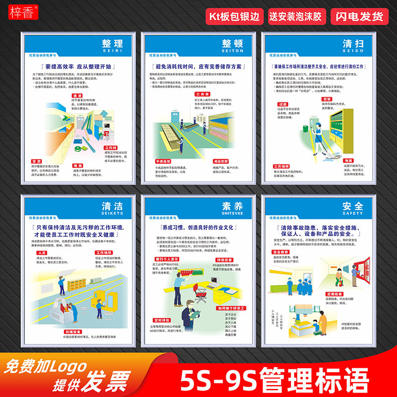 5S 6S 7S 8S 9S工厂安全生产标语现场质量管理标识牌企业文化海报