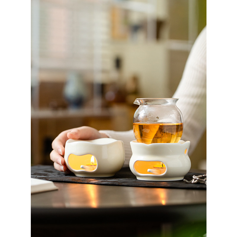 云见清玩高温陶瓷定窑白温茶炉 可烤茶耐高温不炸裂 带蜡烛托套