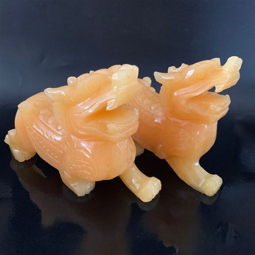 天然黄玉貔貅摆件公母一对招财玉石皮丘玄关客厅店铺办公室摆设