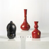 一匚陶瓷色釉花器贴金艺术软装 样板间酒店售楼部餐桌客厅花瓶摆件