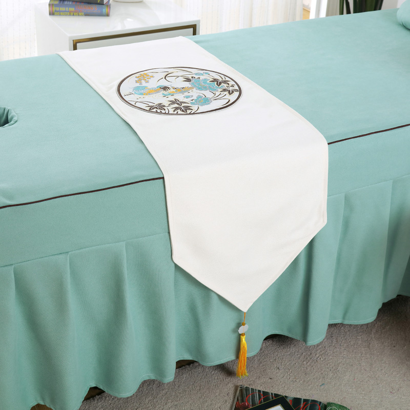 美容床床旗脚枕带芯刺绣流苏精美高档欧式韩式简约风