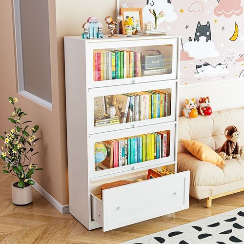 固享家用钢制书柜带玻璃门防尘书架客厅斗柜落地铁艺收纳柜抽屉柜