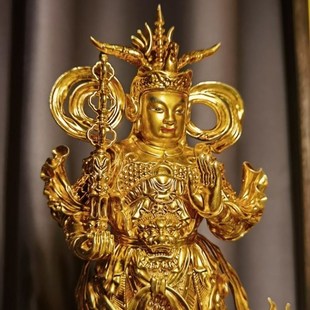 弘安造像黄铜古法贴真金韦陀菩萨伽蓝韦驮护法客厅供奉守护神摆件
